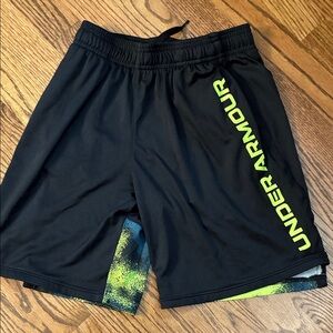 Under Armour Kids Medium Black Loose Fit Shorts with Neon Yellow Accents